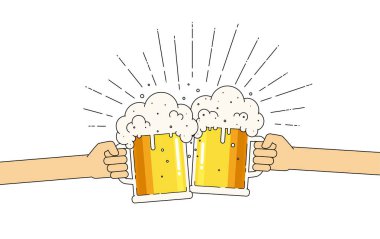 Elinde bir sürü köpük iki bardak bira. Bira Festivali. 