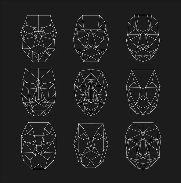 Сканирую Сетку Идентифицирую Человека Набор Многоугольных Сетей Распознающих Человеческое Лицо — стоковый вектор