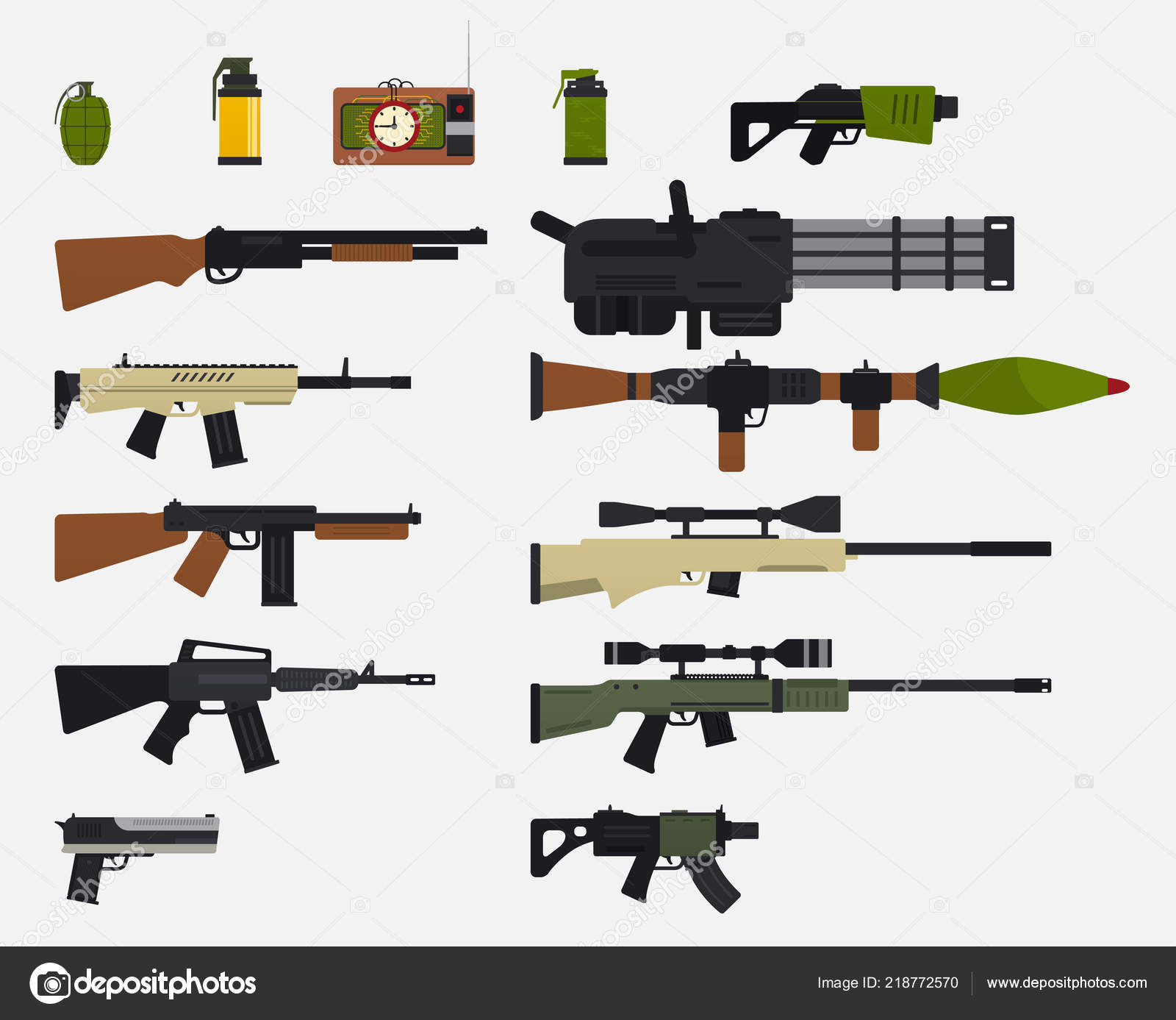 Modern Battle Weapons Set Military Weapons Automatic Firearms Rifles