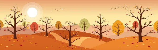 Paysage Rural Automne Paysages Montagnes Avec Arbres Feuillage Jaune Rouge — Image vectorielle