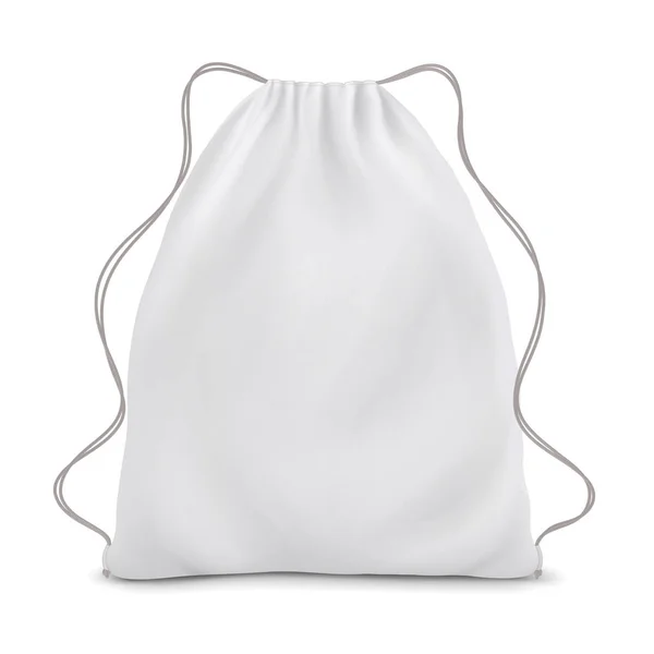 Mochila Blanca Con Cordones Mockup Bolsa Deporte Sobre Fondo Blanco — Vector de stock