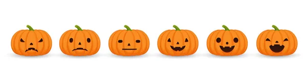 Zestaw Halloween Dynie Śmieszne Straszne Wyrazu Twarzy Dynia Zestaw Emocji — Wektor stockowy