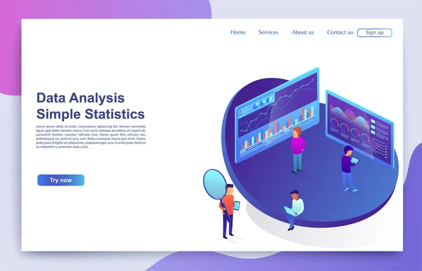 Team Van Mensen Samenwerkt Met Grafieken Diagrammen Voor Het Analyseren — Stockvector