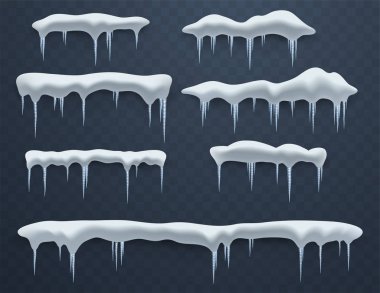 Buzullar kümesi. Snowdrifts, buz sarkıtları, öğeleri kış dekorasyonu, dekorasyon buz. Gerçekçi kar kitleler. 
