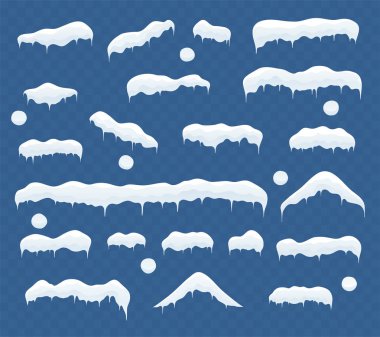 Buzullar kümesi. Kartopu, snowdrifts, buz sarkıtları, öğeleri kış dekor şeffaf arka plan üzerinde