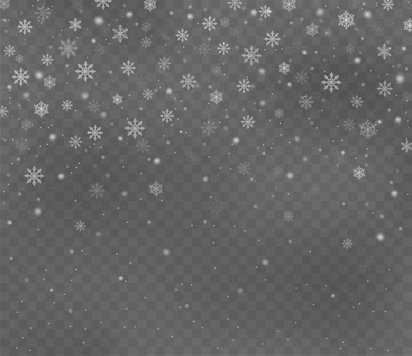Χριστουγεννιάτικο Χιόνι Σκούρο Φόντο Διαφανές Χιονονιφάδες Διαφανή Εφέ Χιονόπτωση — Διανυσματικό Αρχείο