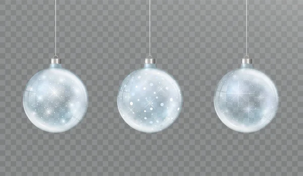 Kerst Glas Transparant Bal Met Sneeuw Gloed Set Winter Decoraties — Stockvector