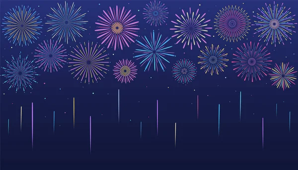 Fête Feux Artifice Multicolores Sous Différentes Formes Pétard Pyrotechnique Éclatant — Image vectorielle