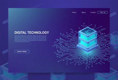 AI. Büyük veri enerji sunucusu işleme merkezi, veri madenciliği, bulut veritabanı, geleceğin istasyonu kavramı. Dijital bilgi teknolojileri, makine programlama. Vektör çizim