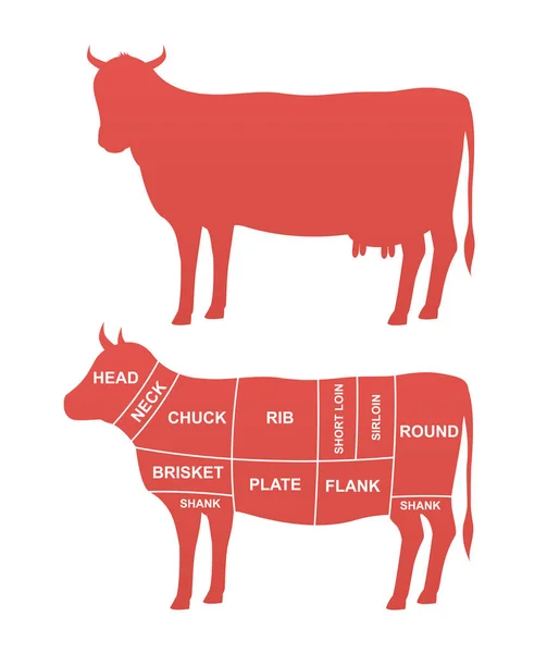 Vaca Esquema Cortes Carne Res Ilustración Vectorial — Archivo Imágenes Vectoriales