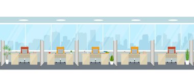 İşyerleri ile modern boş ofis iç. Ofis panoramik pencereli.
