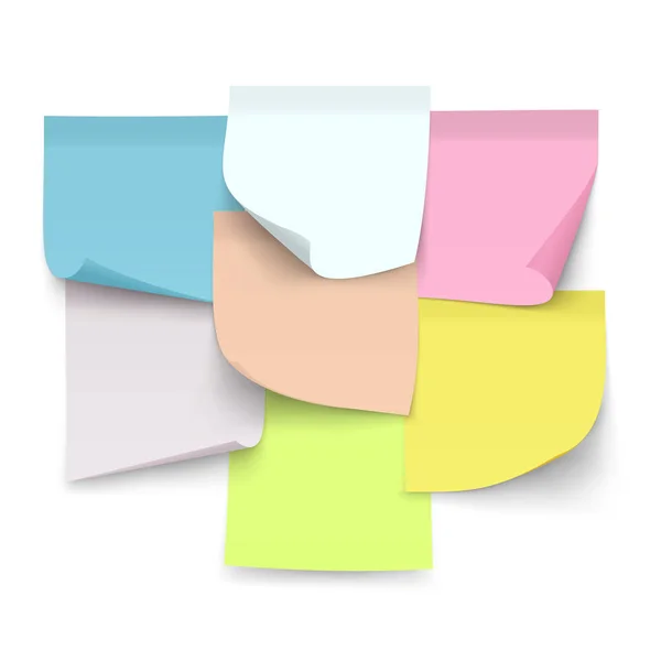 Set of sticky color notes. Sheets of paper with curled corners for notes. — Stock Vector