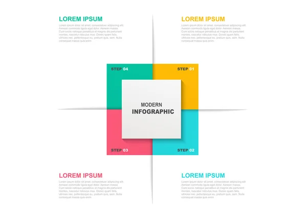 Modelo de infográfico quadrado com ícones e 4 passos ou opções. Conceito de negócio, layout de fluxo de trabalho, fluxograma . —  Vetores de Stock