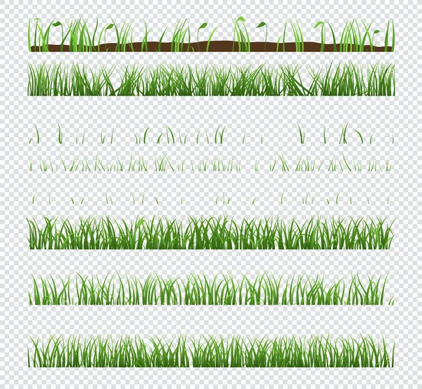 Set of elements green grass with plants isolated on transparent background. — Stock Vector
