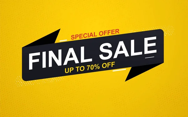 Final sale banner sticker up to 70 discount on yellow background. Special offer banner. — Stock Vector