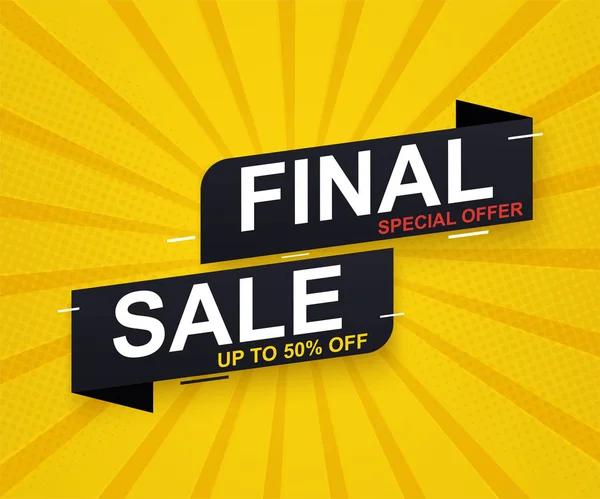 Final sale banner sticker up to 50 discount on yellow background. Special offer banner. — Stock Vector