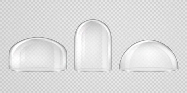 Cupole sferiche in vetro su sfondo trasparente. Set di forme trasparenti per utensili da cucina, mostre e presentazioni, souvenir di Natale . — Vettoriale Stock