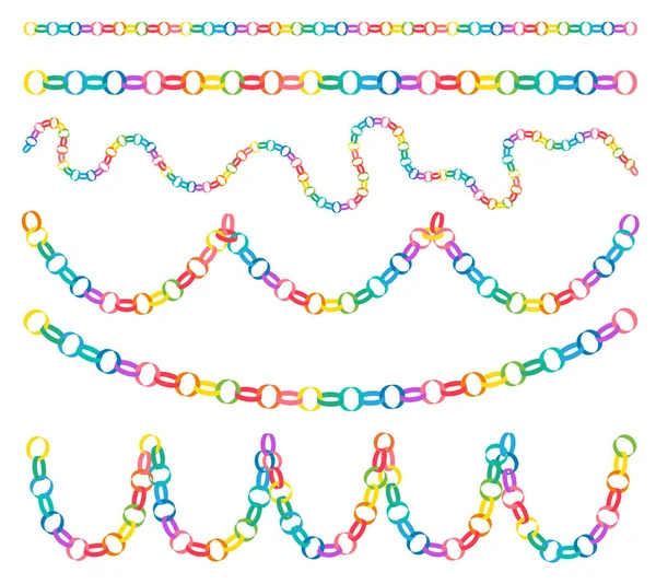 Colorful paper chains hanging festive Christmas decorations. Set of hanging decorations on white background. — Stock Vector