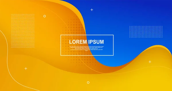 液体色の形状抽象的な未来的な最小波背景パンフレット。流動線付き黄青旗. — ストックベクタ