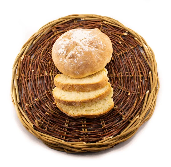 Fresh Baked Homemade Bread Wicker Wood Basket — Stock Photo, Image