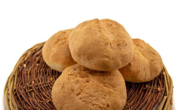 Pane Appena Sfornato Fatto Casa Cestino Legno Vimini — Foto Stock