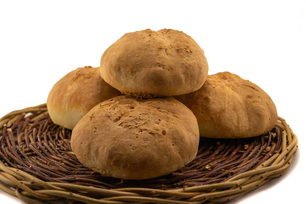 Fresh Baked Homemade Bread Wicker Wood Basket — Stock Photo, Image