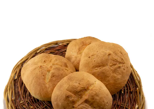 Pane Appena Sfornato Fatto Casa Cestino Legno Vimini — Foto Stock