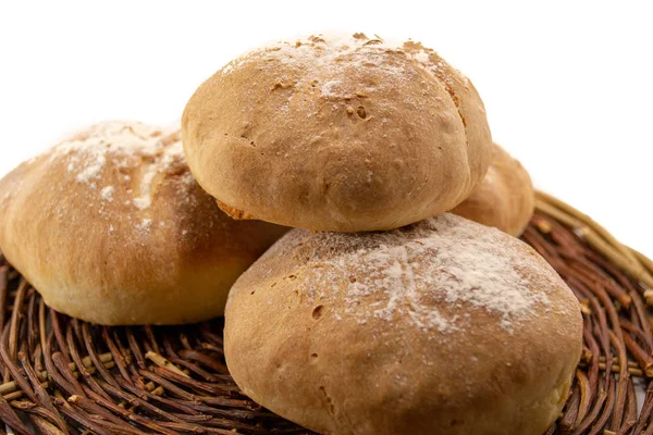 Frisch Gebackenes Hausgemachtes Brot Einem Korb Aus Weidenholz — Stockfoto