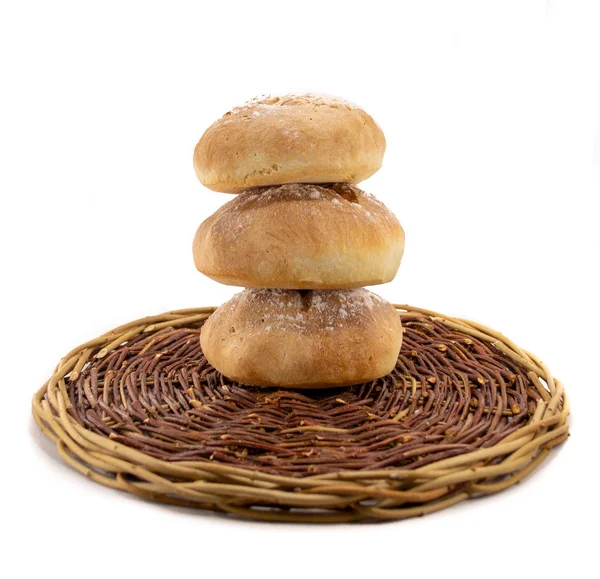 Fresh Baked Homemade Bread Wicker Wood Basket — Stock Photo, Image