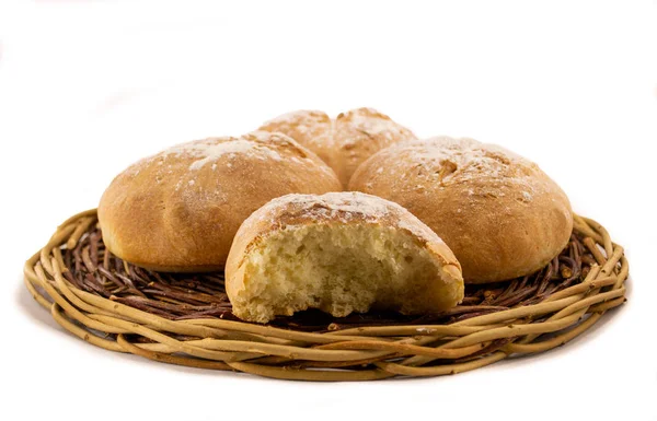 Pane Appena Sfornato Fatto Casa Cestino Legno Vimini — Foto Stock