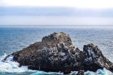 Pasifik Okyanusu mavi sularda deniz kayalıklarla