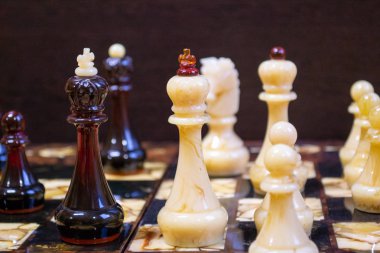 Satranç tahtasındaki siyah ve beyaz satranç taşları