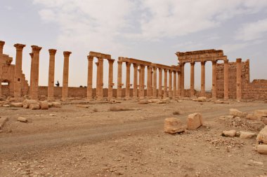 Antik şehir Palmyra Suriye Çölü üzerinde (kısa bir süre önce savaş kalıntıları)