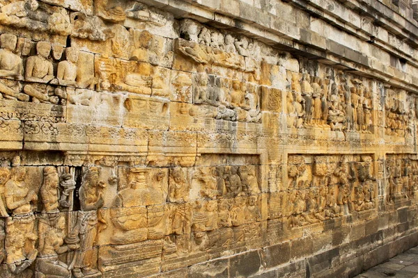 Großes Wandrelief Borobudur Buddhistischer Tempel Aus Dem Jahrhundert Der Größte — Stockfoto