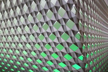 3d perspektif içinde farklı geometrik şekillerle duvar. Modern tasarım mimari.