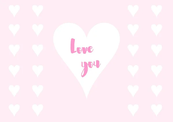 心とテキストでピンクのバレンタインのポストカード — ストック写真