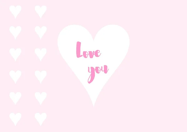 Pink Valentine Day Postcard Hearts Text — Stock Photo, Image