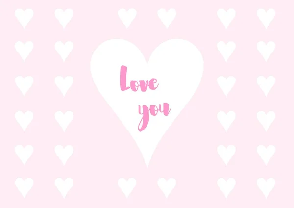 Pink Valentine Day Postcard Hearts Text — Stock Photo, Image