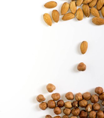 avuç fındık beyaz bir arka plan, badem ve fındık