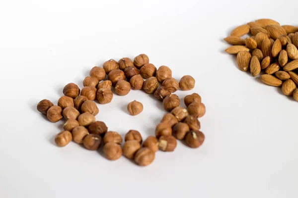 Handful Nuts White Background Almonds Hazelnuts — Stock Photo, Image