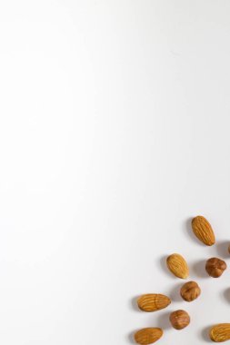 avuç fındık beyaz bir arka plan, badem ve fındık