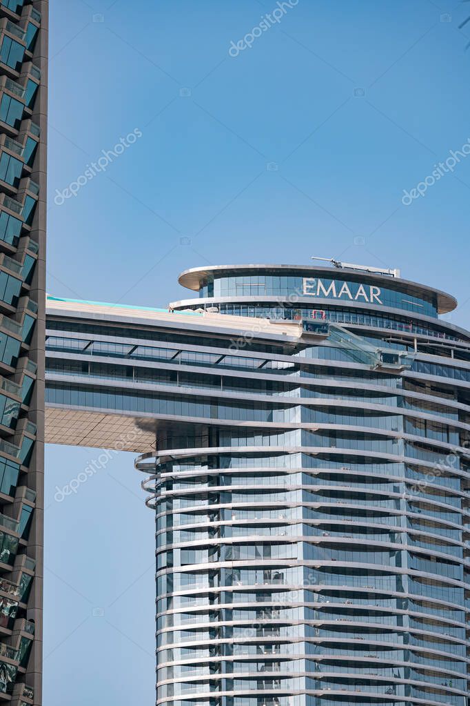 The Address Sky View Hotel with the Emaar developer logo. Dubai, UAE - 1 NOV 2023