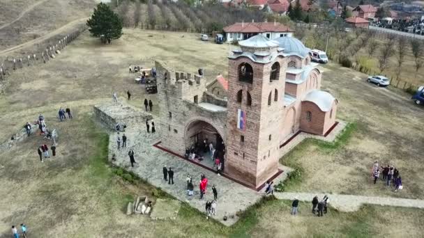 Het Klooster Van Sint Nicolaas Kursumlija Servië Vanuit Lucht — Stockvideo