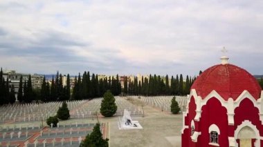 Zeitenlik ve Selanik, Birinci Dünya Savaşı mezarlığı, İngilizce, Rusça, Fransızca, Sırpça, Yunanistan Ordusu. Drone görünümü, Hava