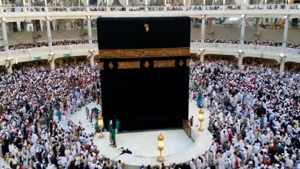 Muslim Pilgrims Get Ready Perform Evening Prayer Facing Kaabah Masjidil — Stock Video