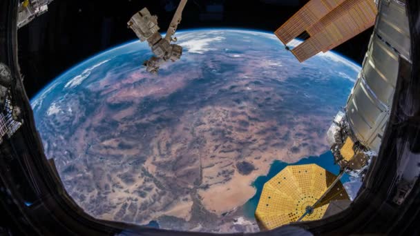 Iss Yörüngede Dünya Izlendi Kamu Malı Görüntüleri Nasa Johnson Uzay — Stok video