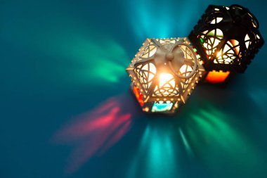 Top view low light static footage of Moroccan lantern. clipart