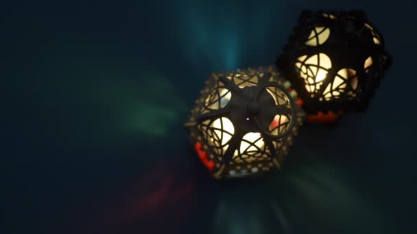 Top View Low Light Static Footage Moroccan Lantern — Stock Video