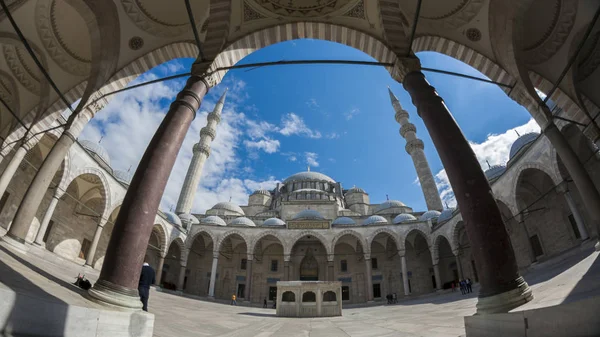 Vista Fisheye Exterior Mesquita Suleymaniye Istambul Turquia Mesquita Foi Construída — Fotografia de Stock