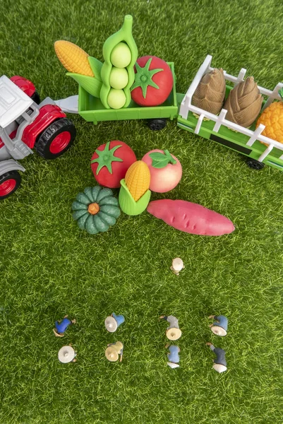 Miniature toys studio set up - Top view of manual labourers pick — ストック写真